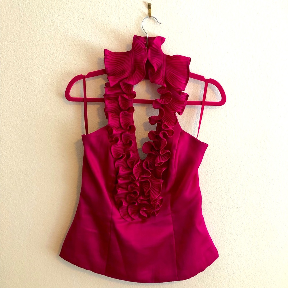 White House Black Market Pink Ruffle Neck Halter Top
